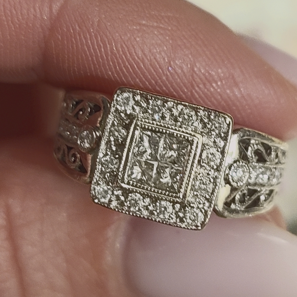 14K White Gold Pave Diamond Engagement Ring Sz 6